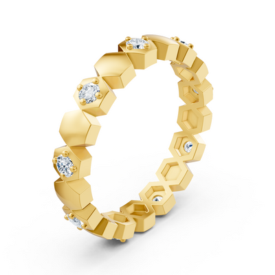 Birgie diamond ring 14K yellow gold – hexagon design