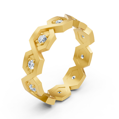 Geometrischer Diamantring aus 14K Gelbgold