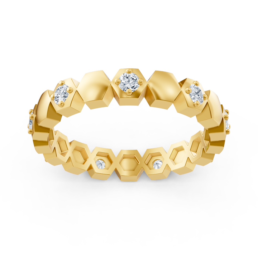 Birgie diamond ring 14K yellow gold – hexagon design