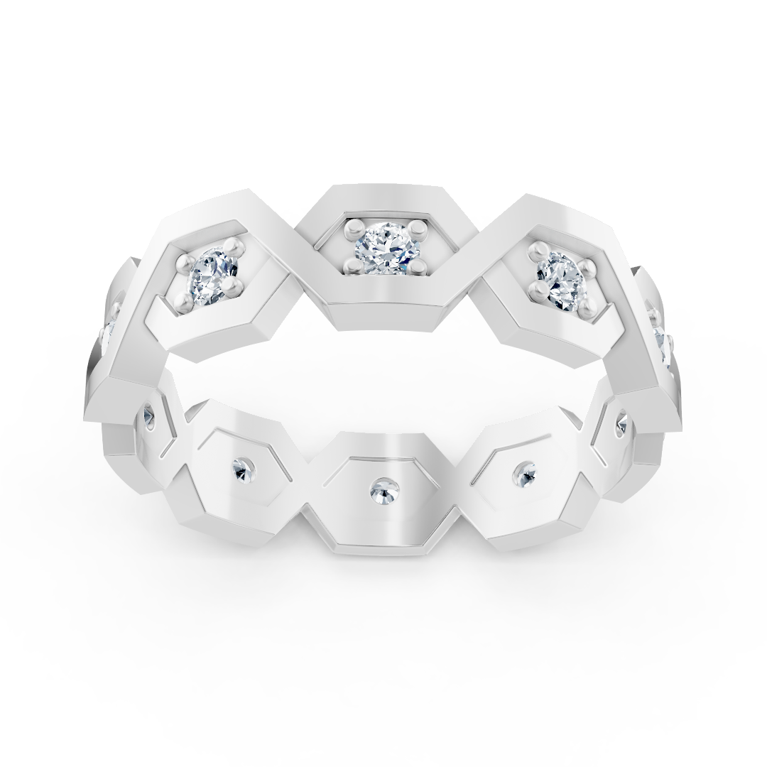 Geometrischer Diamantring aus 14K Weissgold