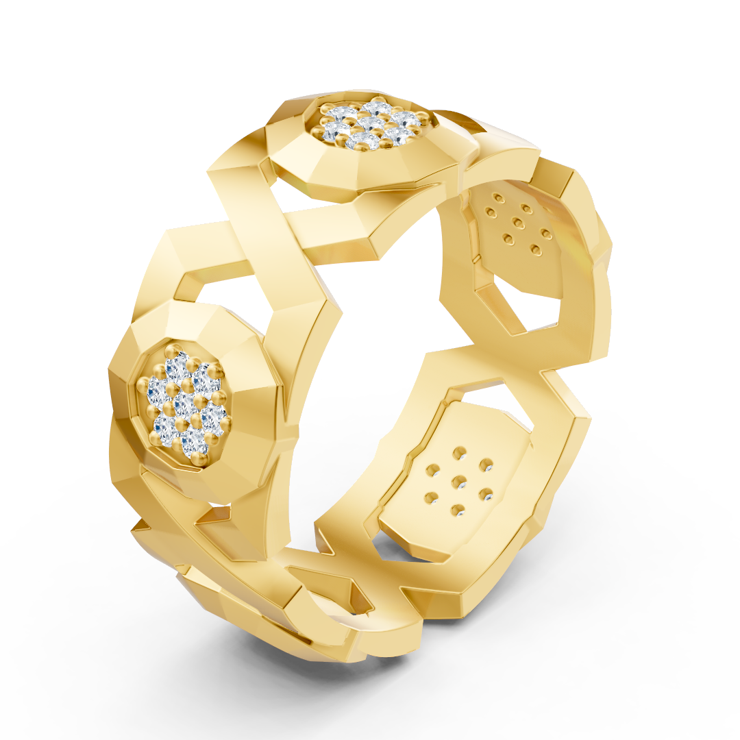 Exquisite yellow gold diamond ring – geometric design