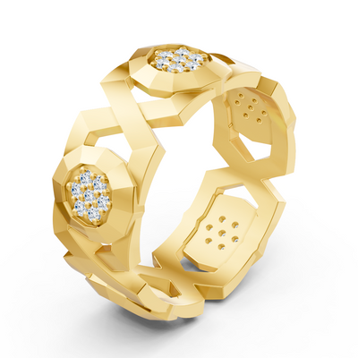 Exquisite yellow gold diamond ring – geometric design