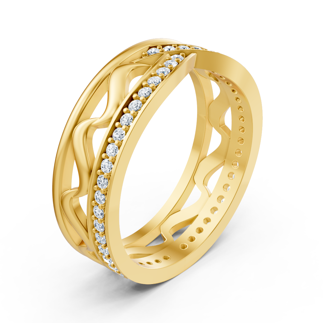 Gelbgoldener Diamantring mit filigranem Wellenmuster
