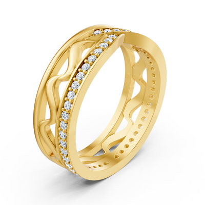 Gelbgoldener Diamantring mit filigranem Wellenmuster