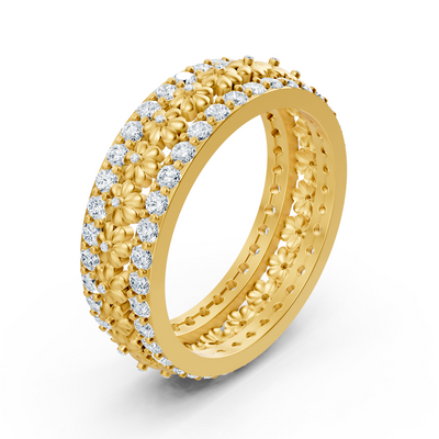 Exquisite flower diamond ring in 14K yellow gold
