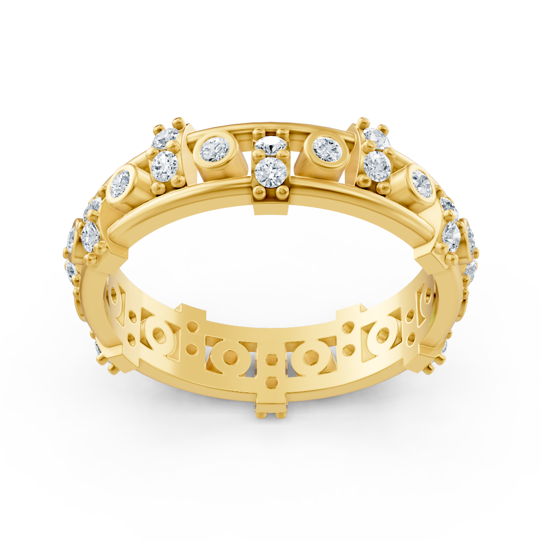 14 Karat Gelbgold Diamant Memoire Ring - Moderner Damenring mit Zargen- und Krappenfassung