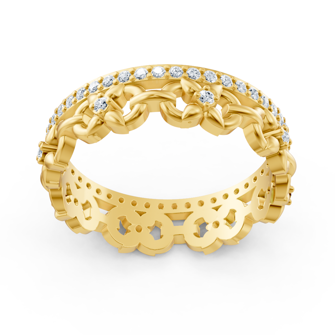 Yellow gold diamond ring with chain pattern
