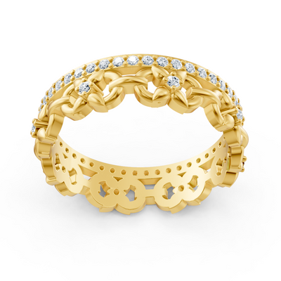 Yellow gold diamond ring with chain pattern