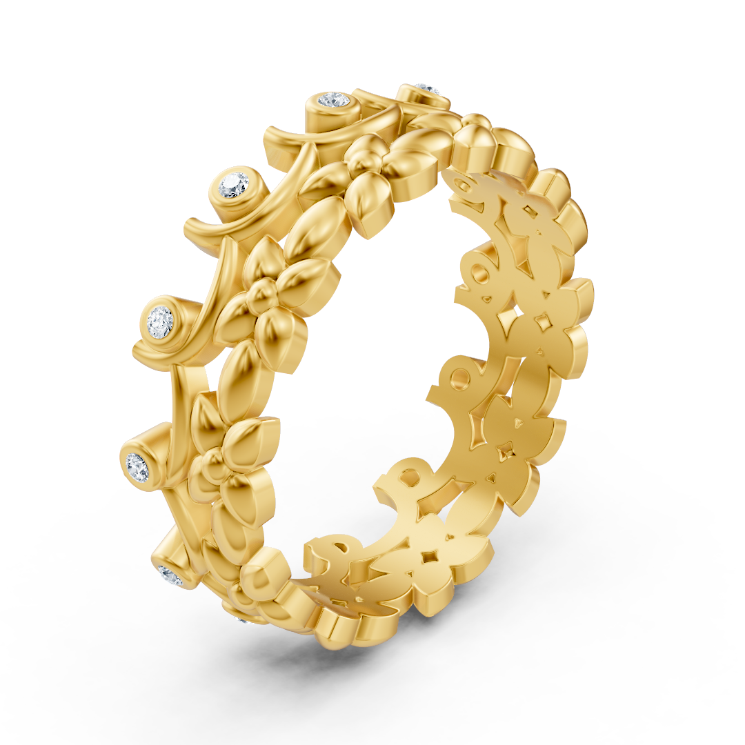 Gelbgoldener Diamantring mit floralem Rankenmuster
