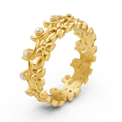 Gelbgoldener Diamantring mit floralem Rankenmuster