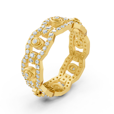 Gelbgoldener Diamantring mit Ketten- und Kreisdesign