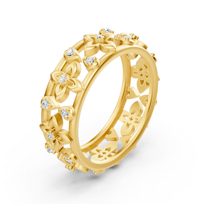 Noble yellow gold ring with diamonds in a flower design – filigree elegance