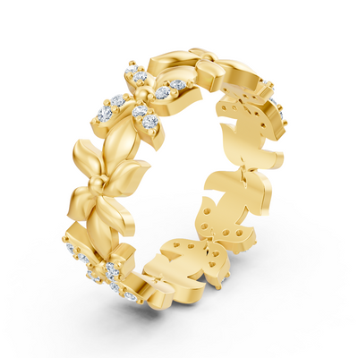 Sparkling yellow gold ring with diamonds – butterfly design
