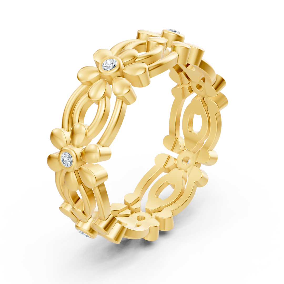 14 Karat Gelbgold Pırlanta Blumen Ring "Zarte Blüte"