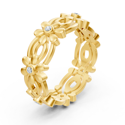 14 Karat Gelbgold Pırlanta Blumen Ring "Zarte Blüte"
