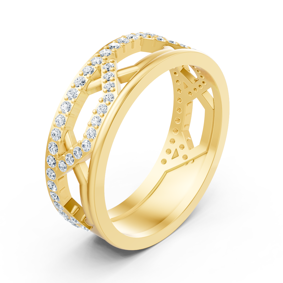 Yellow gold ring with round diamonds in prong design