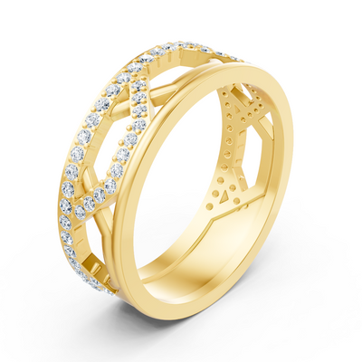 Yellow gold ring with round diamonds in prong design