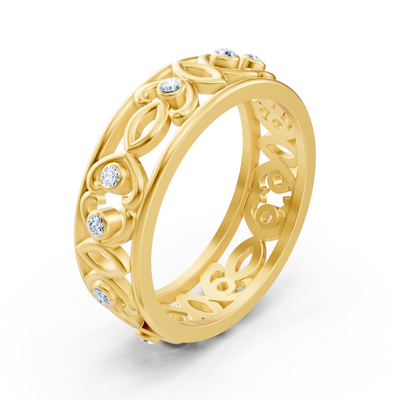Moderner Gelbgold-Ring mit Runddiamanten im Bezel-Design
