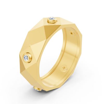 Moderner Gelbgold-Ring mit Runddiamanten im Bezel-Design