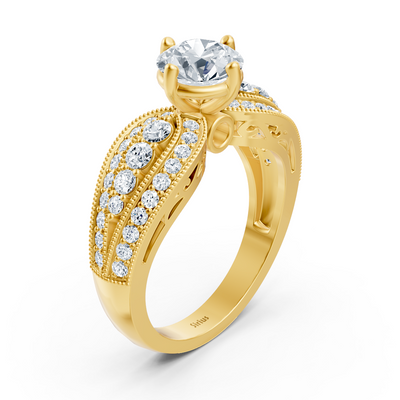 Extravagant diamond engagement ring in 14 carat yellow gold