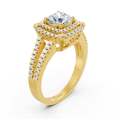 Gelbgold Doppel Halo Diamant Verlobungsring