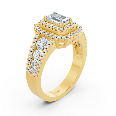 Diamant & Saphir Halo Verlobungsring aus Gelbgold