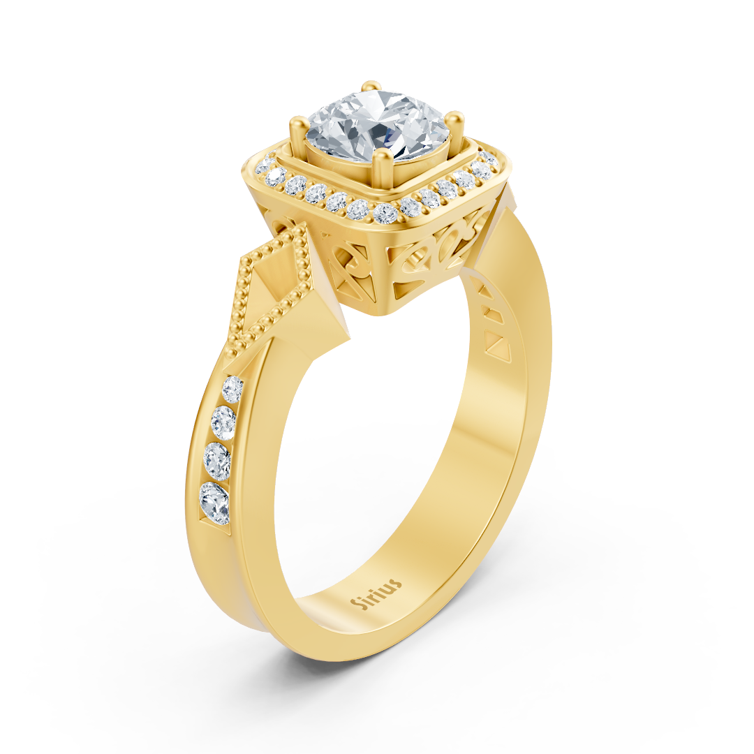 Diamant Seitenstein Halo Verlobungsring aus Gelbgold