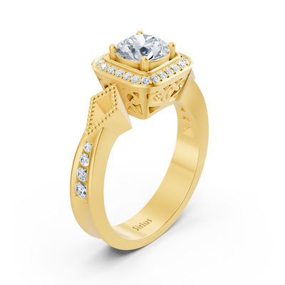 Diamant Seitenstein Halo Verlobungsring aus Gelbgold