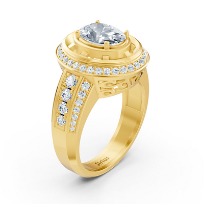 Yellow gold halo engagement ring with diamonds &amp; tourmaline