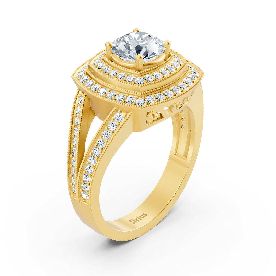 Yellow Gold Square Halo Diamond Ring