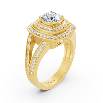 Yellow Gold Square Halo Diamond Ring