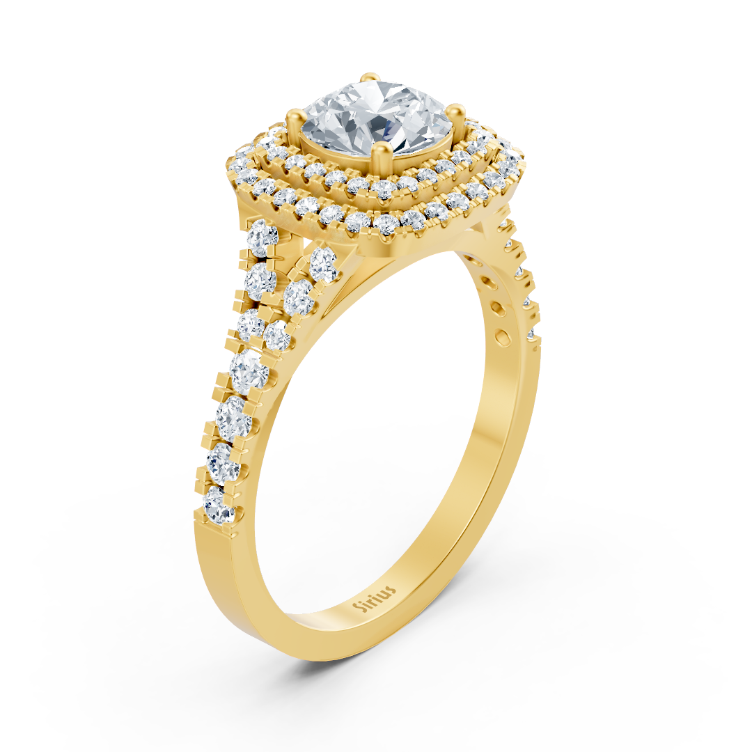 Double Halo Diamond Ring Yellow Gold