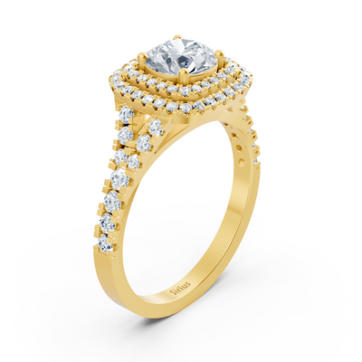 Double Halo Diamond Ring Yellow Gold