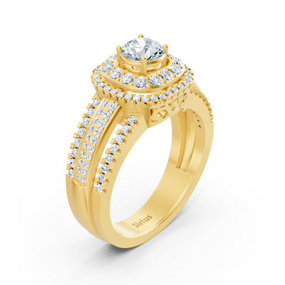 Double Halo Diamond Ring Yellow Gold