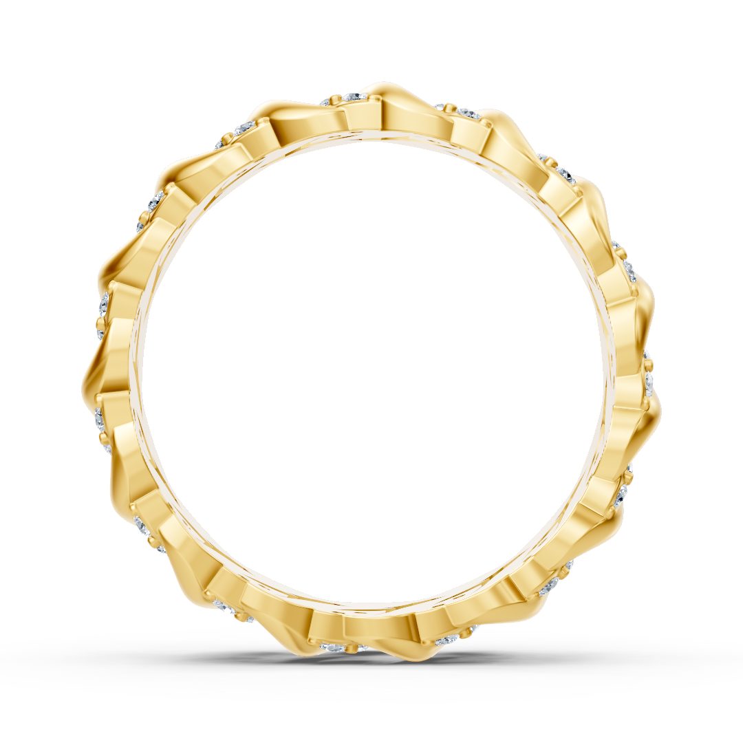 Delicate yellow gold ring with diamonds in a heart tendril design