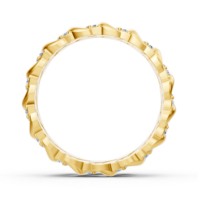 Delicate yellow gold ring with diamonds in a heart tendril design