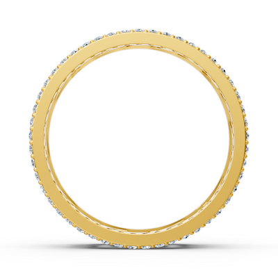 Modern yellow gold ring with round diamonds in prong design