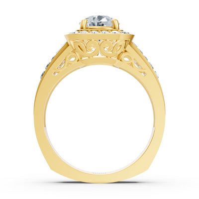 Sparkling princess and brilliant cut diamond engagement ring in 14 carat yellow gold