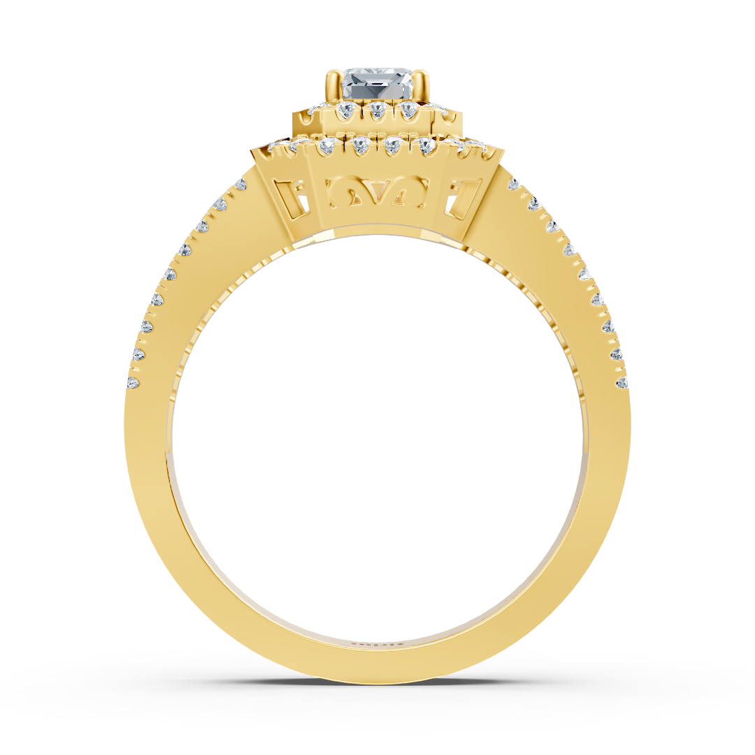 Diamant & Saphir Halo Verlobungsring aus Gelbgold