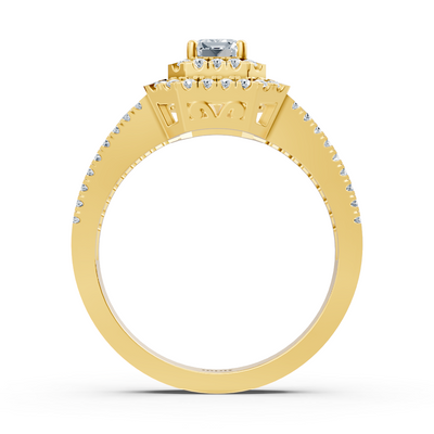 Diamant & Saphir Halo Verlobungsring aus Gelbgold