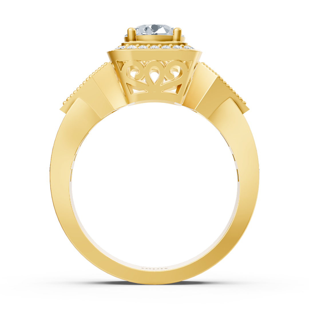Diamant Seitenstein Halo Verlobungsring aus Gelbgold