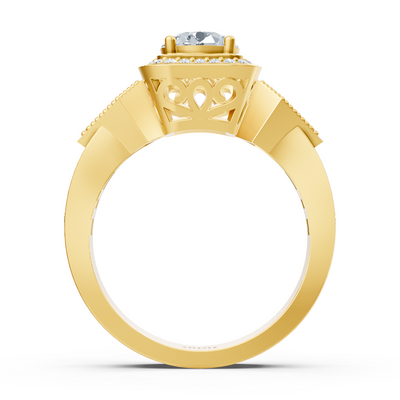 Diamant Seitenstein Halo Verlobungsring aus Gelbgold