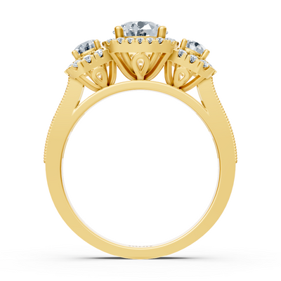 Gelbgoldener Halo Drei-Stein Diamantring