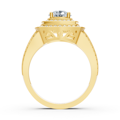 Yellow Gold Square Halo Diamond Ring