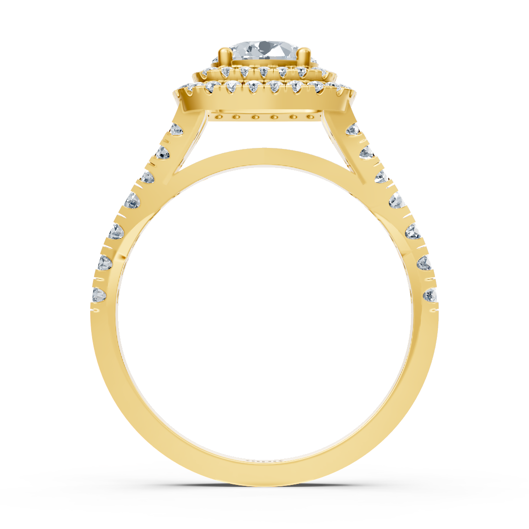 Double Halo Diamond Ring Yellow Gold