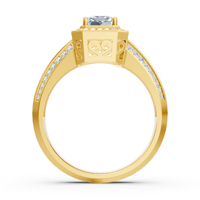 Birgie Sirius Yellow Gold Diamond &amp; Emerald Halo Ring with Emerald &amp; Round Cut