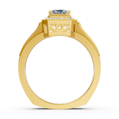 Birgie Sirius Gelbgold Diamant & Saphir Halo Ring mit Prinzess & Rundschliff