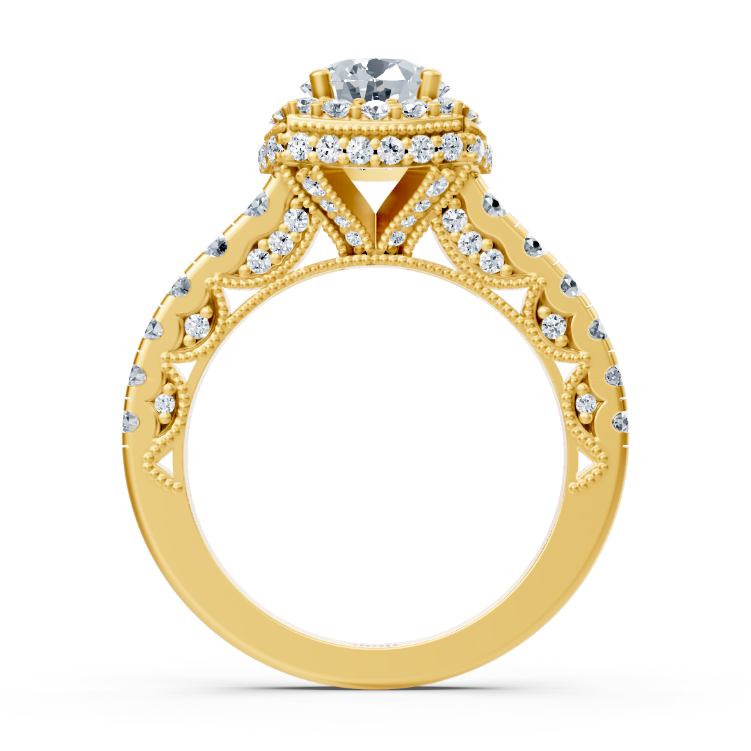 Birgie Sirius Gelbgold Halo Diamant Verlobungsring mit Rundschliff