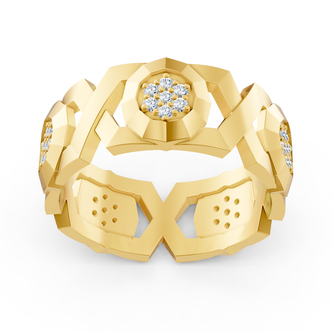 Exquisite yellow gold diamond ring – geometric design
