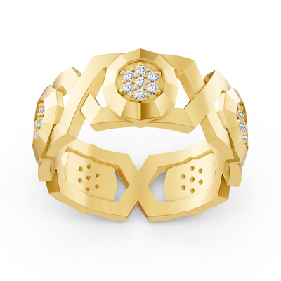 Exquisite yellow gold diamond ring – geometric design